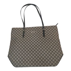 Large Tote Bag Elegant Prints Canvas Black Leather Zipper Top